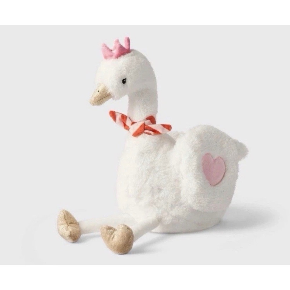 Gigglescape White Plush Goose Stuffed Animal with Pink Crown and Heart New